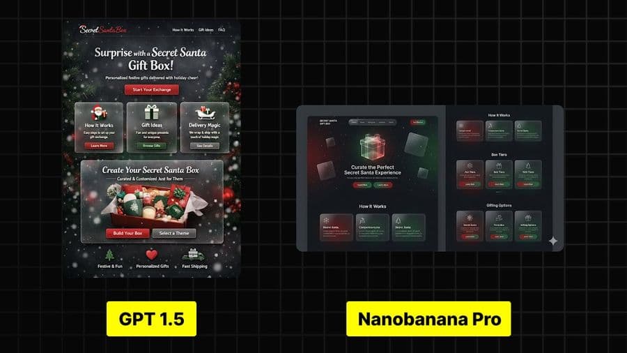Thiết kế giao diện người dùng trang web quà tặng Giáng sinh chế độ tối
