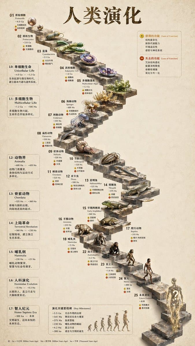 Infográfico da Evolução em Escadaria de Pedra 3D