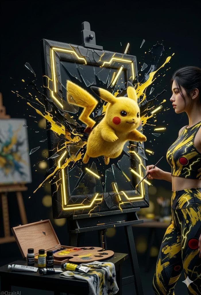 Arte em Tela com Pikachu em Explosão