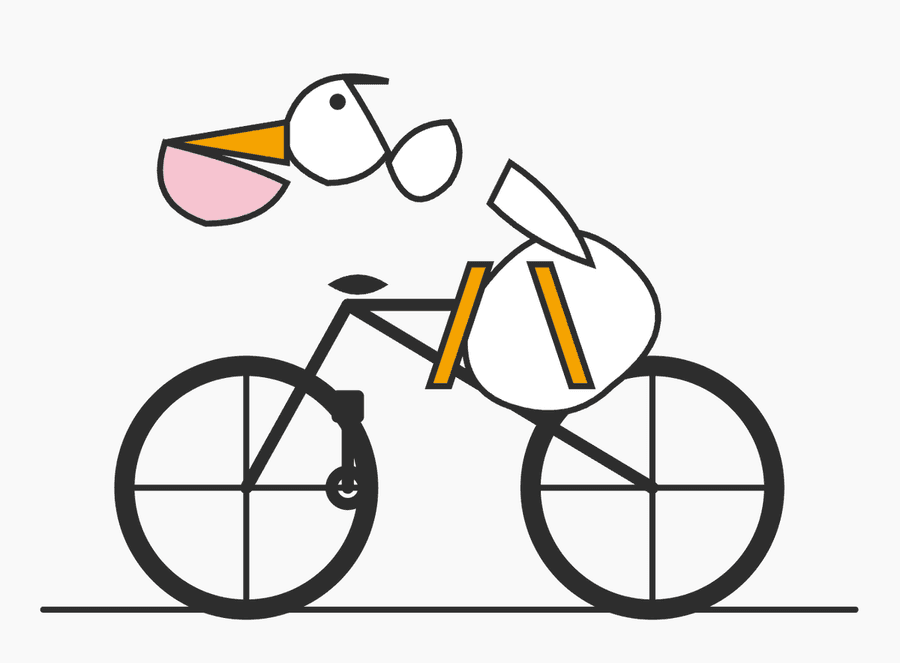 Pelícano minimalista en bicicleta