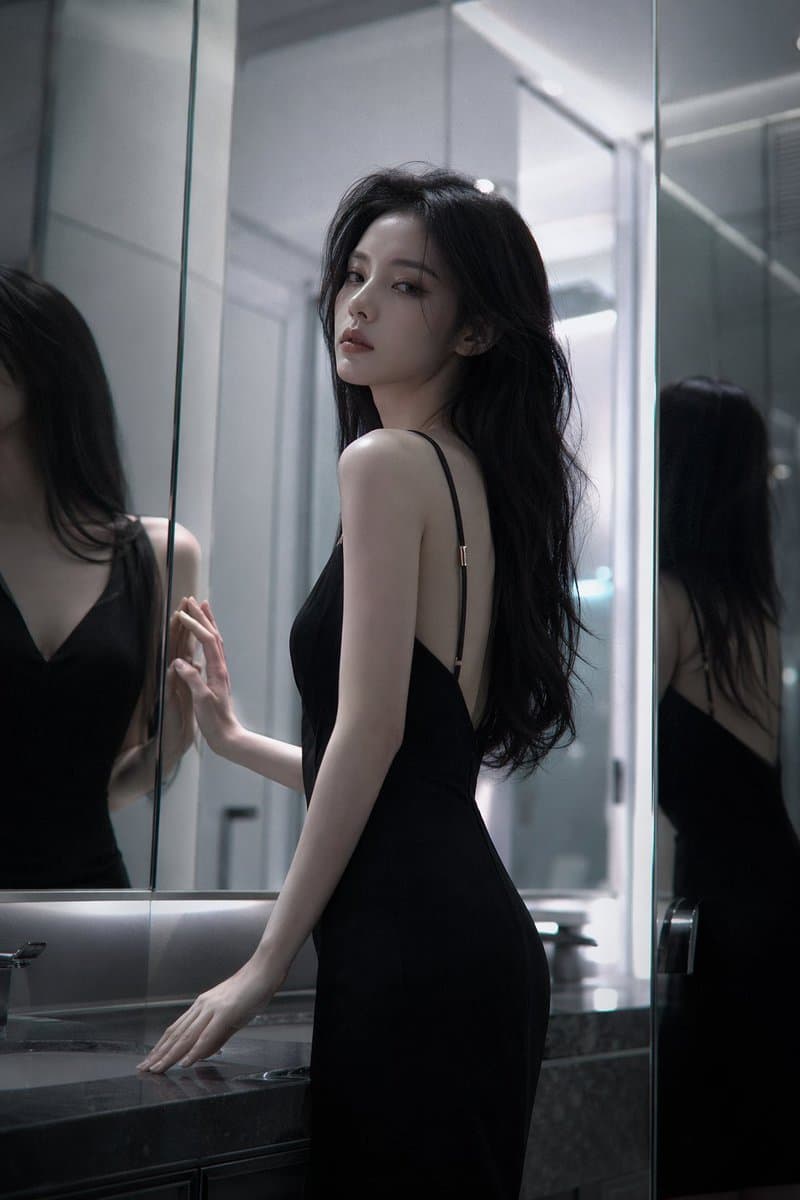 분위기 있는 차가운 매력의 거울 인물 사진