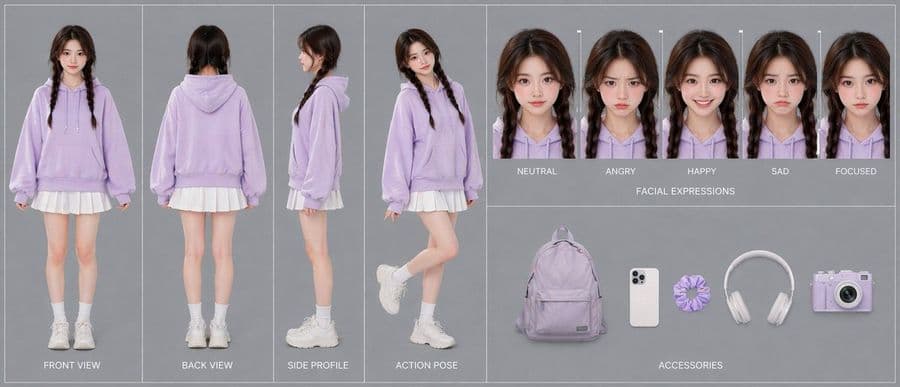 Folha de Design de Personagem Teen em Tons Pastel