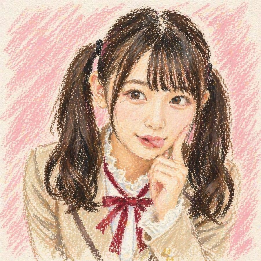 可愛油畫棒風格女學生肖像