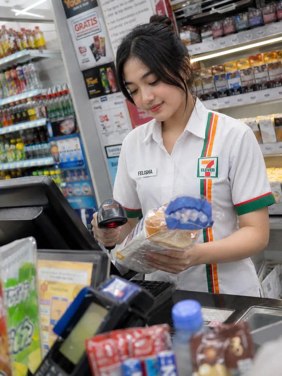 自然な雰囲気のコンビニ店員