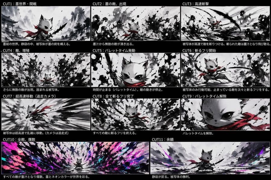 墨絵ネオン・猫侍ストーリーボード