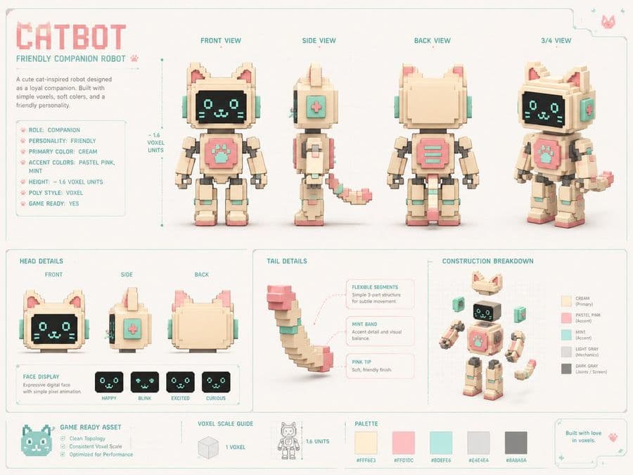 Hoja de concepto de robot gato vóxel
