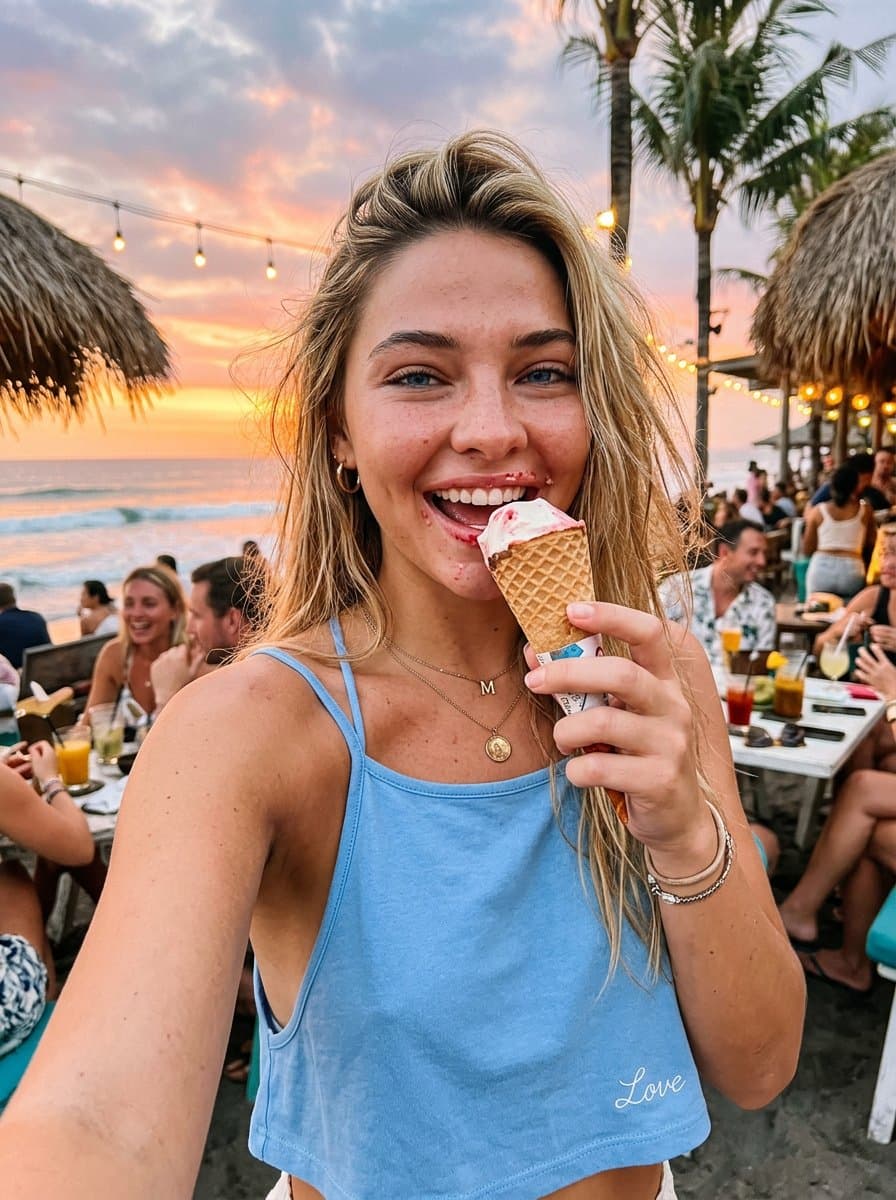 Selfie de vacances spontané au smartphone