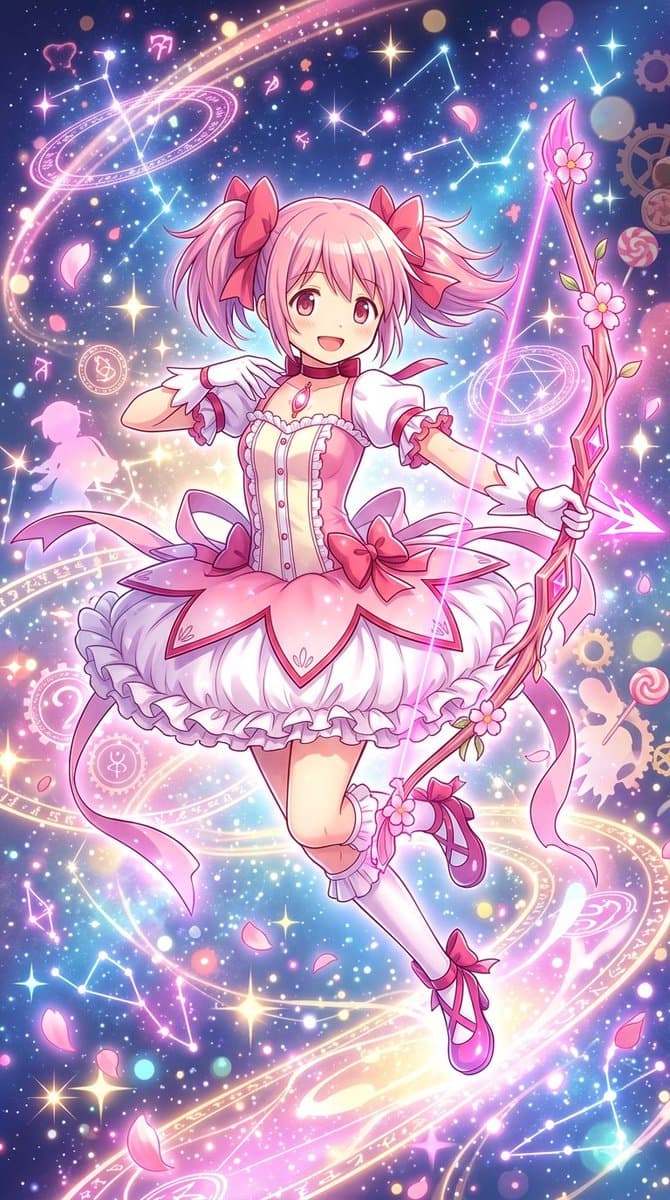 Retrato da Madoka Kaname em estilo anime