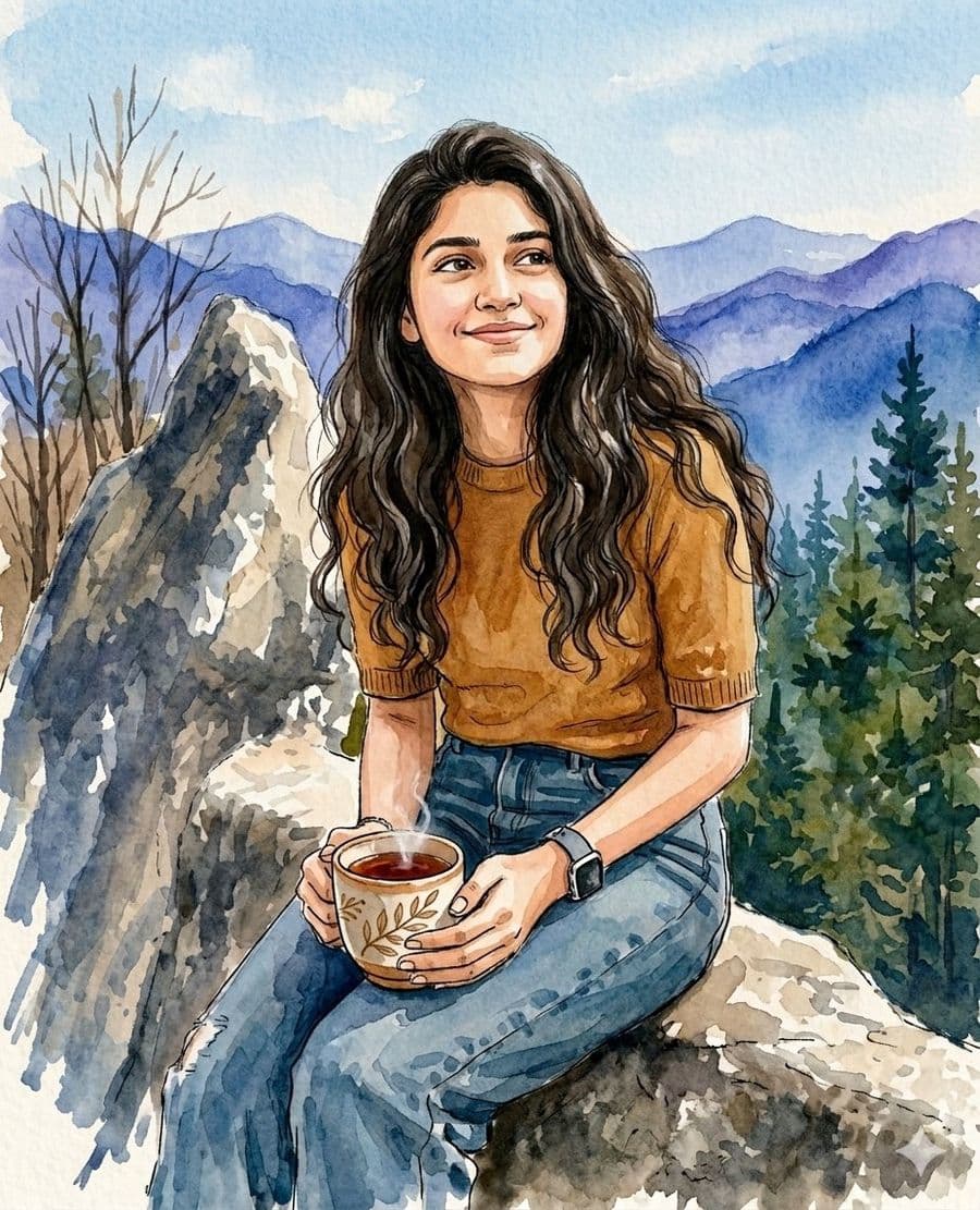 山景眺望水彩畫