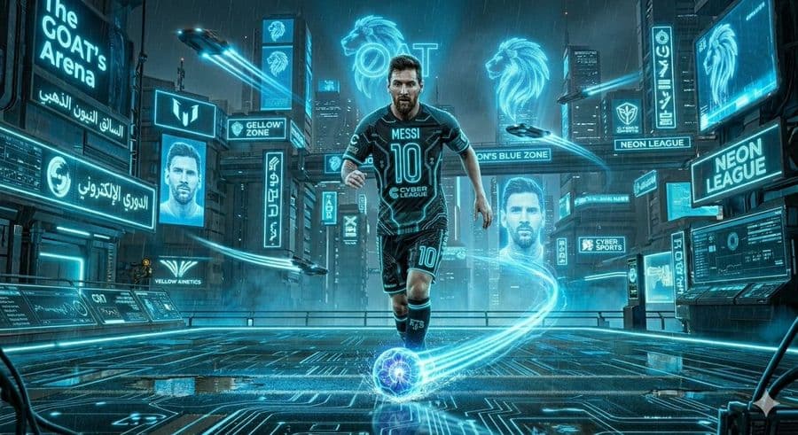 Scène de football futuriste cyberpunk