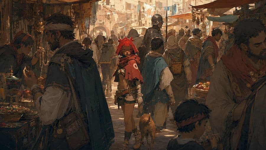 Esboço de Cena de Mercado Cinematográfico Movimentado