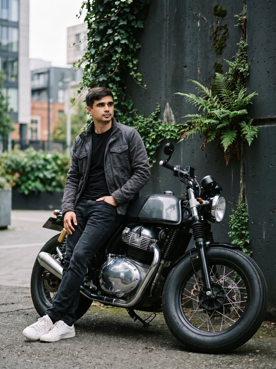 Retrato de moda urbana en motocicleta