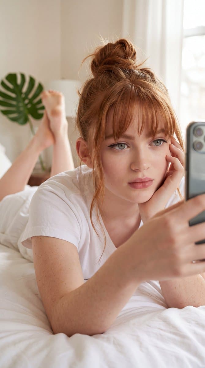 Portrait réaliste d'une femme blonde dans une chambre