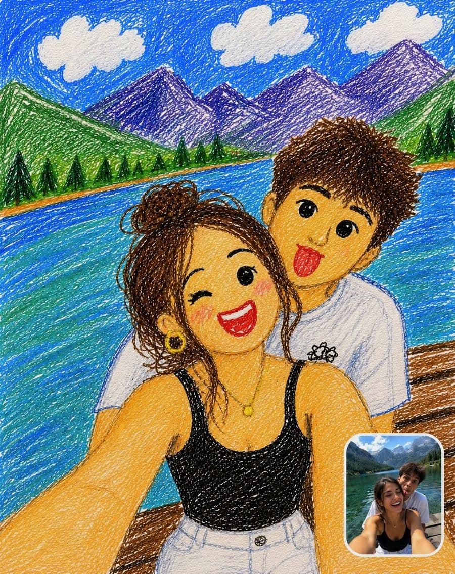 幼児のクレヨン画風変換