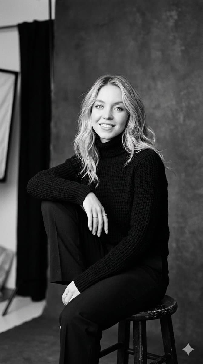 Sydney Sweeney B&W Studio Portrait