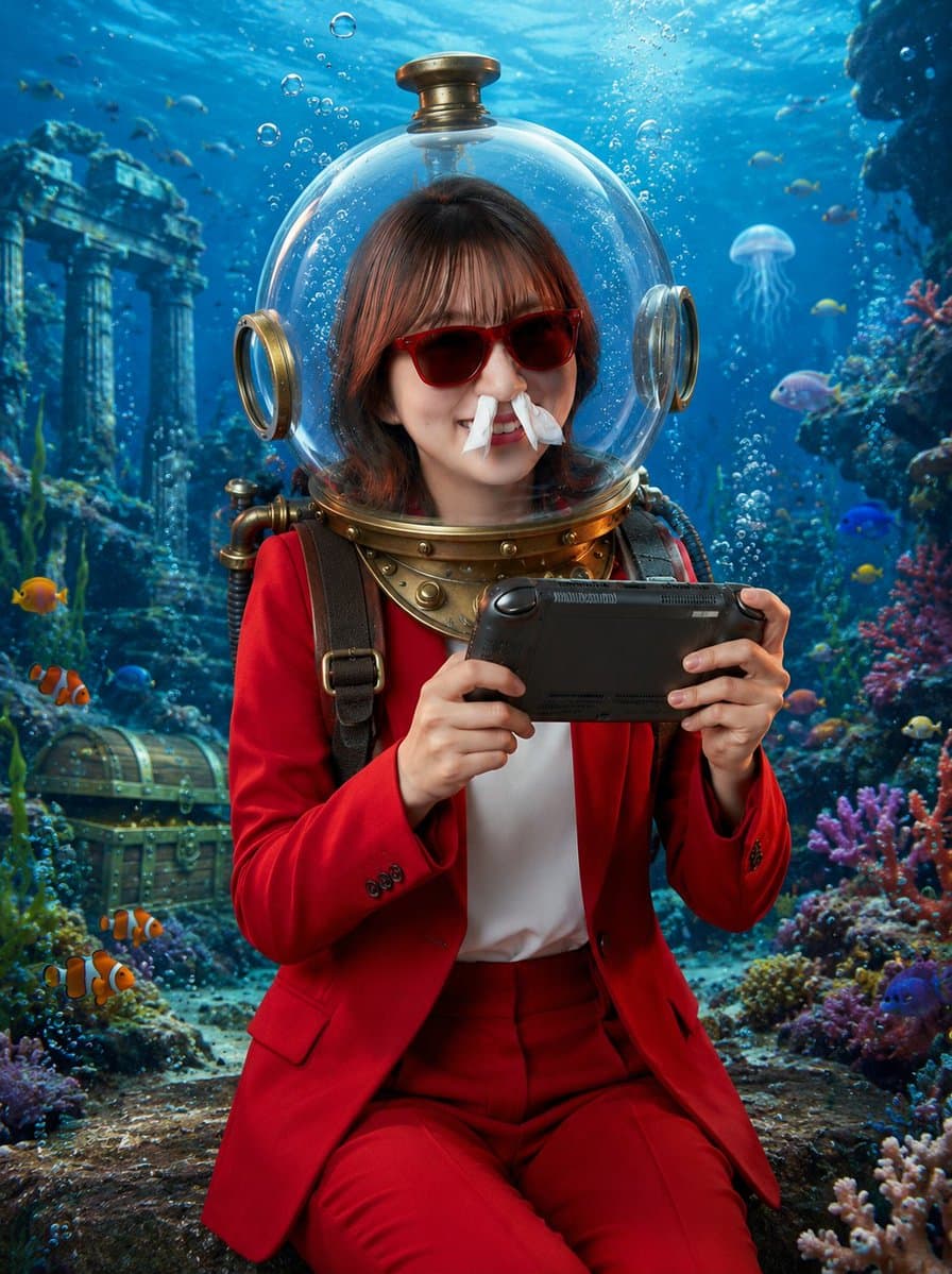 Underwater Gamer in Diving Helmet