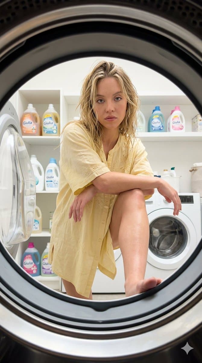 Photographie lifestyle en vue subjective depuis un lave-linge
