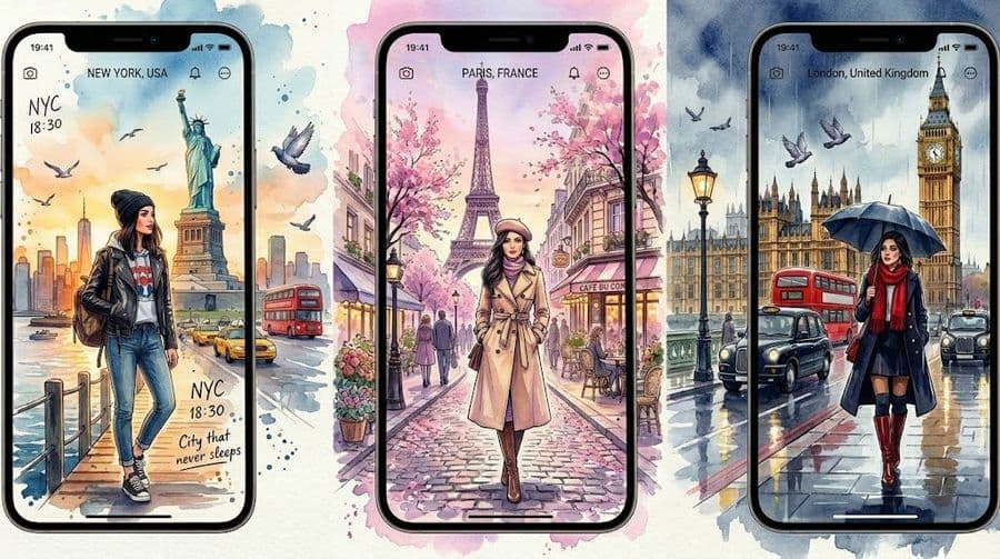 Maquettes de téléphone pour application de voyage style aquarelle