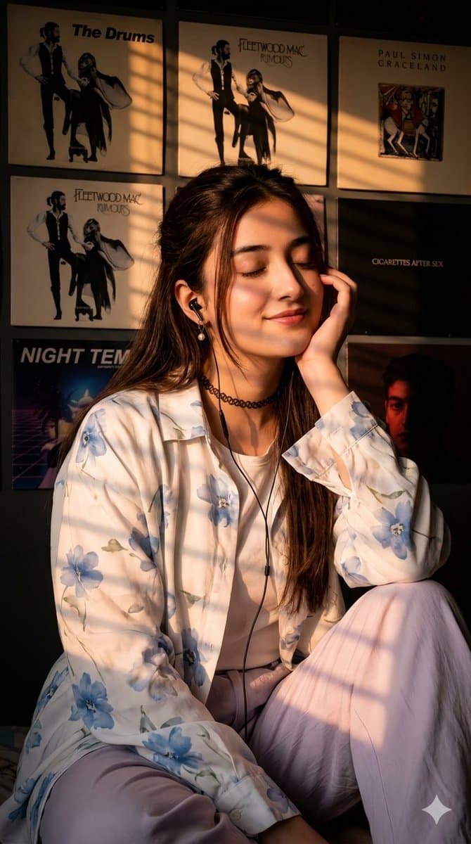 Cinematic Sunset Portrait with Vinyl Background