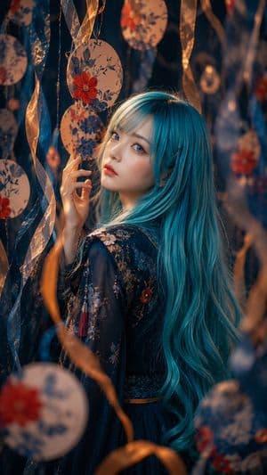 Porträt einer Frau mit blauem Haar auf einem Festival - 1