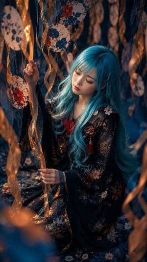 Porträt einer Frau mit blauem Haar auf einem Festival - 3