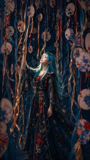 Porträt einer Frau mit blauem Haar auf einem Festival - 4