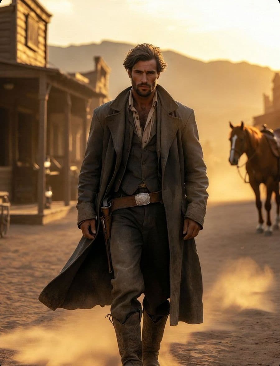 Pistolero del selvaggio West in stile cinematografico