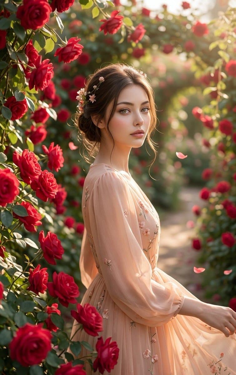 สาวเกาหลีในสวนกุหลาบแดง