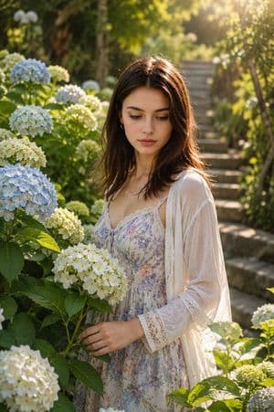 Retrato cinematográfico ultrarrealista de hortensias