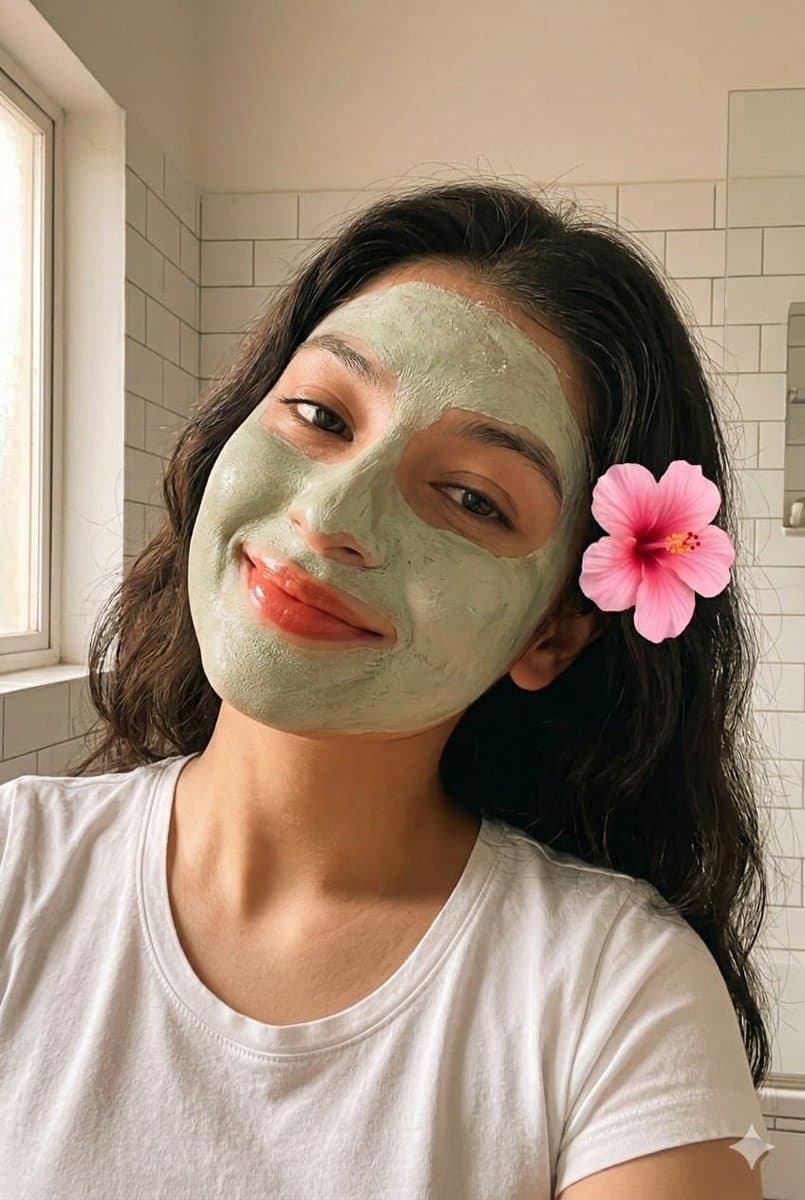 Selfie en el baño con mascarilla de arcilla