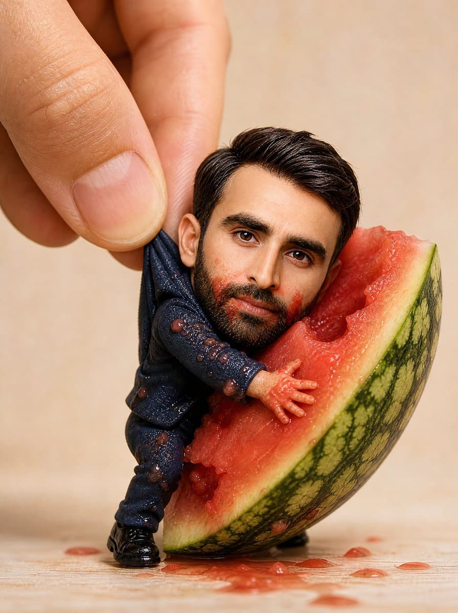 Muñeca en miniatura con sandía