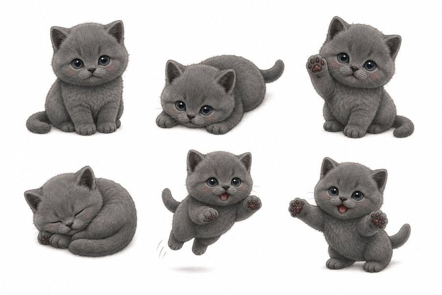 Gray Kitten Sticker Pack Sheet