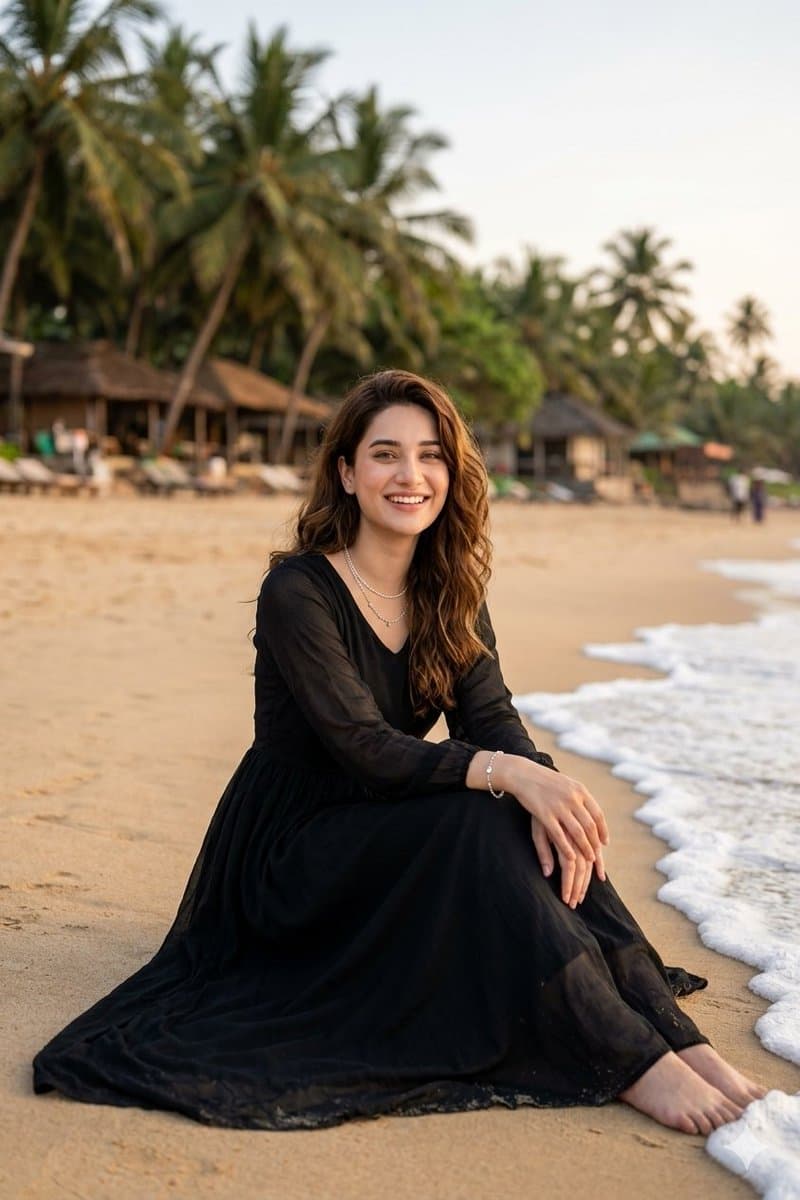 Portrait à la plage à l'heure dorée