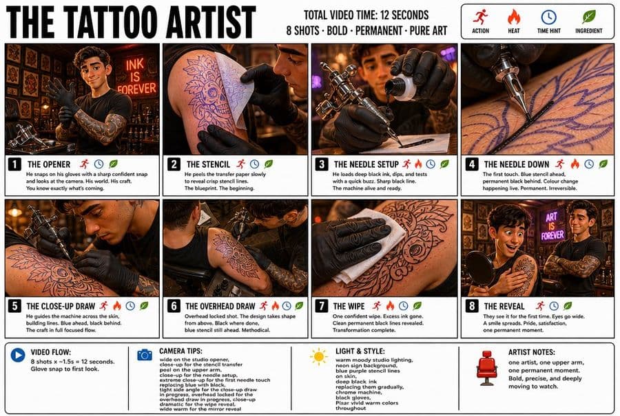 Infografía de storyboard para tatuador