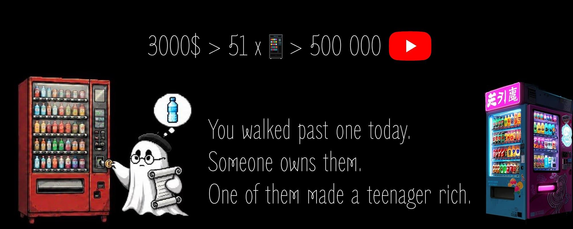 He bought one snack machine with his last $3,000. Five years later, half a million people watch him