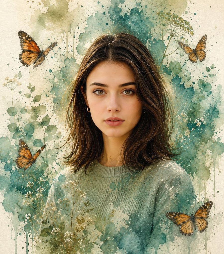 Watercolor and Photorealistic Portrait