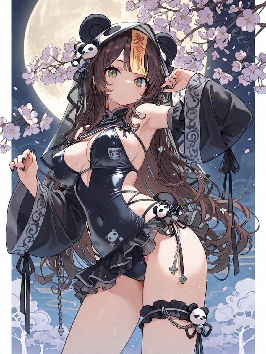 Cảnh anime nhân vật mặc đồ bơi Panda Jiangshi